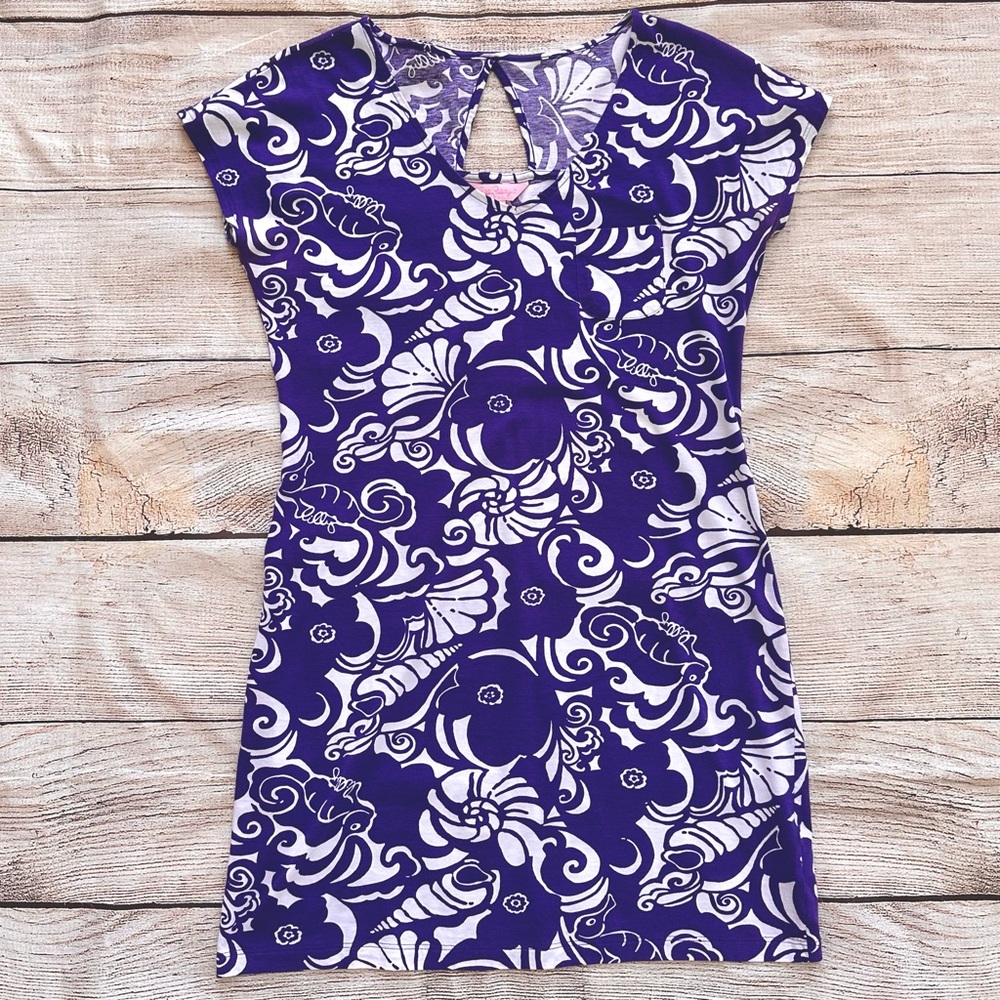 Lilly Pulitzer Blue Violet Seashell Featherweight T-shirt Dress Ladies Sz S